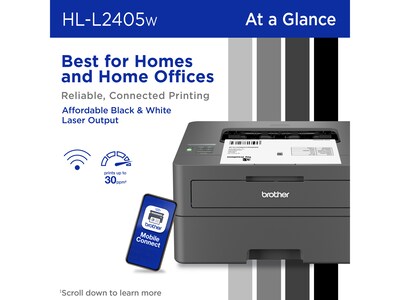 Brother HL-L2405W Compact Wireless Black & White Laser Printer, Single-Function, Print, Refresh Subscription Ready