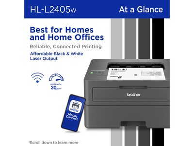 Brother HL-L2405W Wireless Compact Monochrome Laser Printer, Mobile Printing, Refresh Subscription Ready