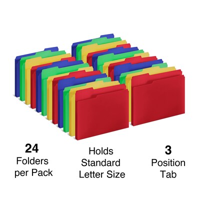 Staples Heavyweight Reinforced File Folders, 1/3-Cut Tab, Letter Size, Assorted Colors, 24/Pack (TR10741-CC)