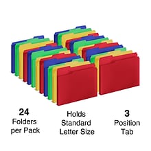 Staples Heavyweight Reinforced File Folders, 1/3-Cut Tab, Letter Size, Assorted Colors, 24/Pack (TR1