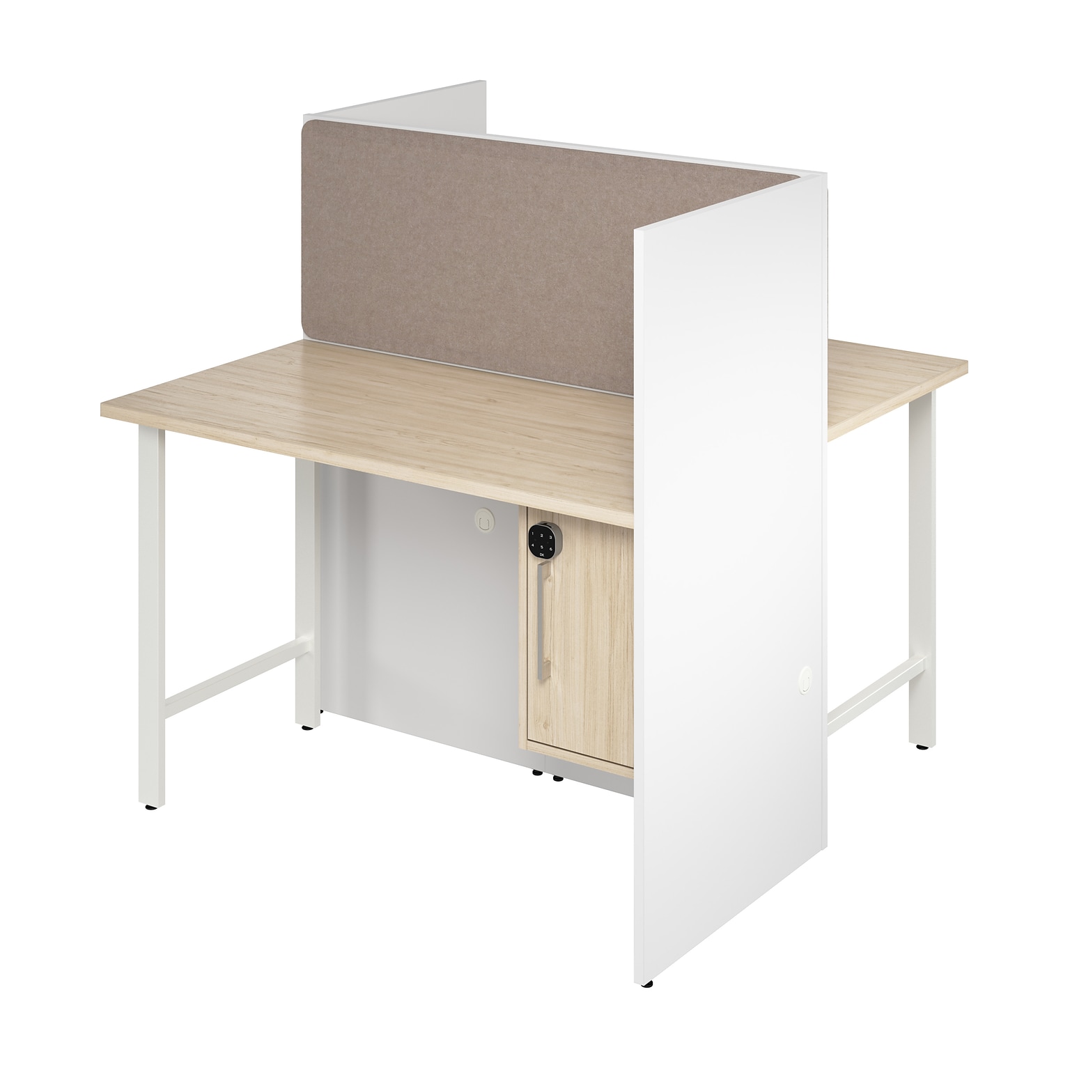 Bush Business Furniture Hustle 48W 2 Person Back to Back Cubicle Panel Workstation, White/Natural Elm (HUS020WHNE)