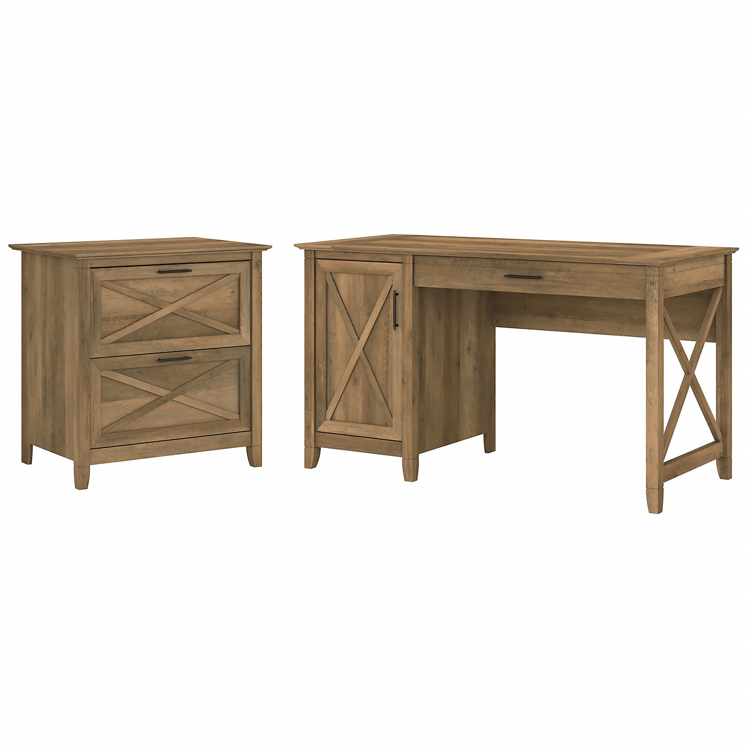 Bush Furniture Key West 54W Computer Desk with Storage and 2-Drawer Lateral File Cabinet, Reclaimed Pine (KWS008RCP)