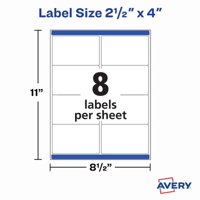 Avery TrueBlock Inkjet Shipping Labels, 2-1/2" x 4", White, 8 Labels/Sheet, 25 Sheets/Pack, 200 Labels/Pack (5815)