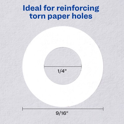 Avery Self-Adhesive Plastic Reinforcement Labels in Dispenser, 1/4" Diameter, Matte White, 1000/Pack (5720)