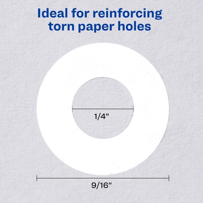 Avery Self-Adhesive Plastic Reinforcement Labels in Dispenser, 1/4" Diameter, Matte White, 1000/Pack (5720)