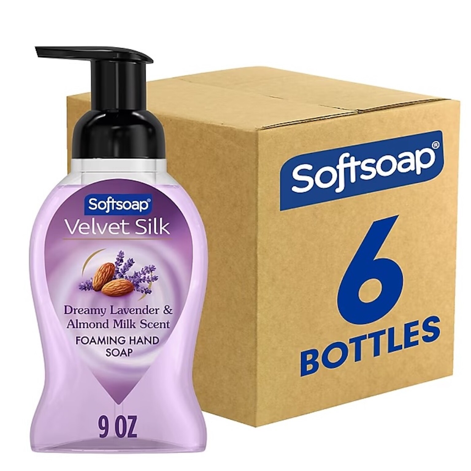Softsoap Velvet Silk Foaming Liquid Hand Soap, Dreamy Lavender & Almond Milk Scent, 9 Oz., 6/Carton (61052503CT)