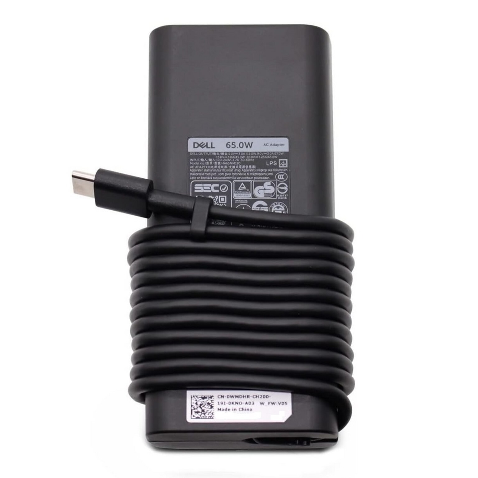 Dell 65W USB-C Laptop Adapter & Charger for Dell Latitude 5420 Laptop, Black (0VH2W4)
