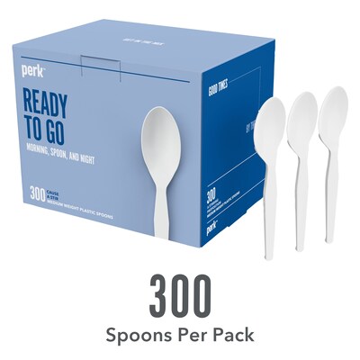 Perk™ Polystyrene Spoon, Medium-Weight, White, 300/Pack (PK56400)