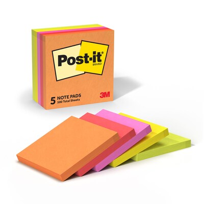 Post-it Notes, 3 x 3, Sunburst Collection, 100 Sheet/Pad, 5 Pads/Pack (654-5SUN)