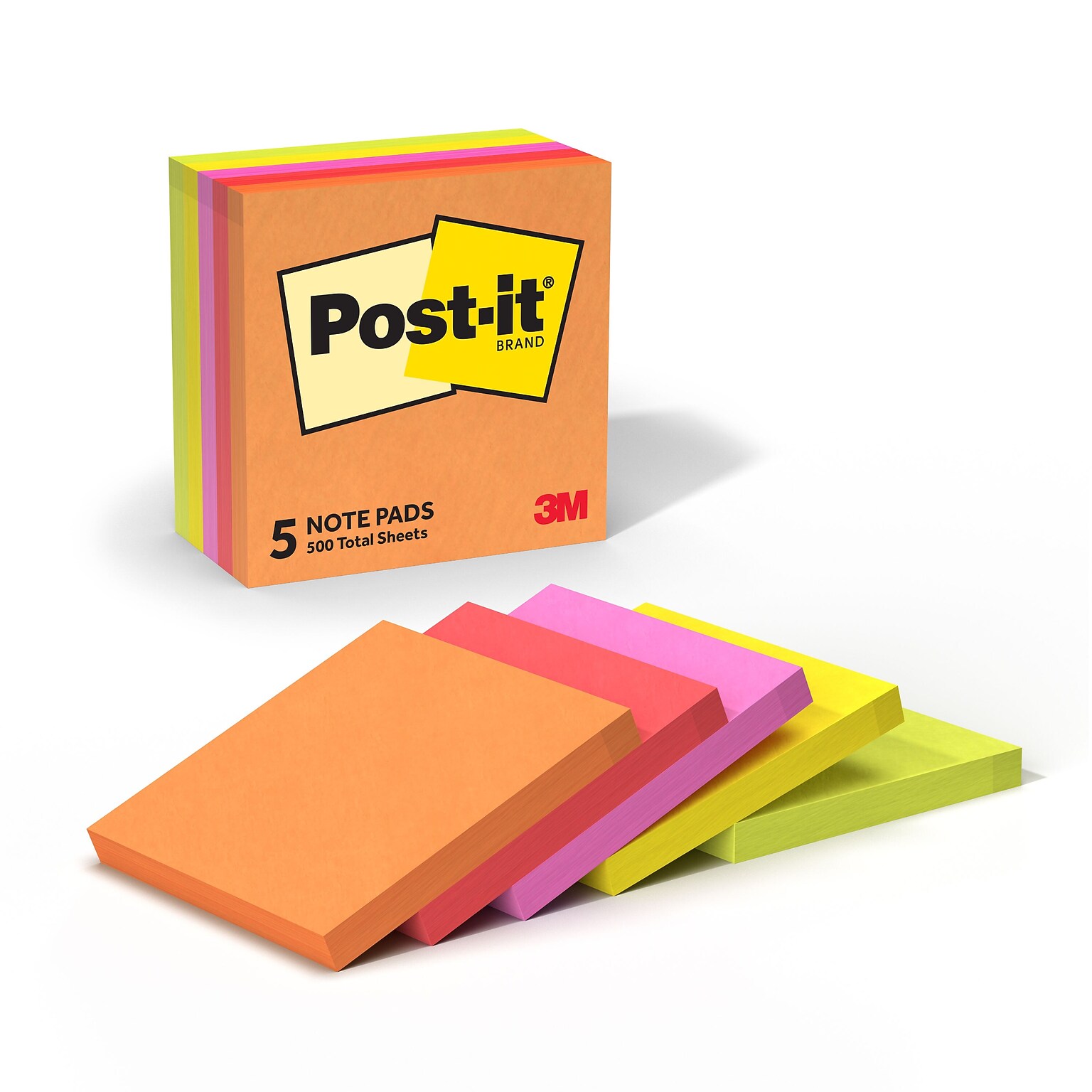 Post-it Notes, 3 x 3, Sunburst Collection, 100 Sheet/Pad, 5 Pads/Pack (654-5SUN)