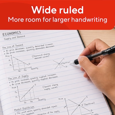 STAPLES Composition Notebook, 9.75” x 7.5”, Wide Ruled, 100 Sheets, Marble Black