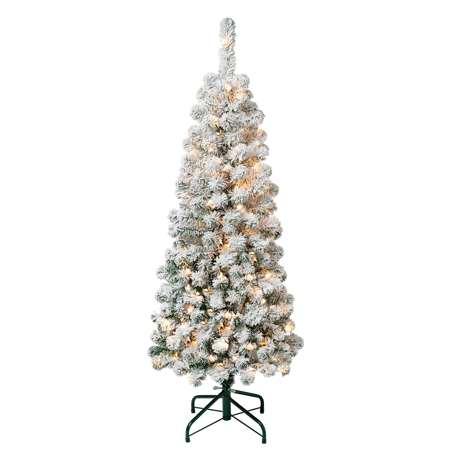 National Tree Company 4.5 ft. Pre-Lit Acacia Pencil Slim Flocked Artificial Christmas Tree with Clear Lights (AC100-304-45F)