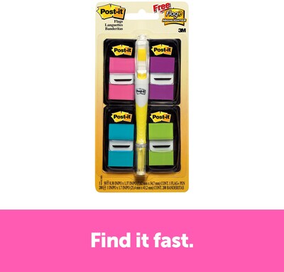 Post-it Flags Value Pack, 1" Wide,  Assorted Colors, 200 Flags/Pack plus Flag+ Highlighter (680-PPBGVA)