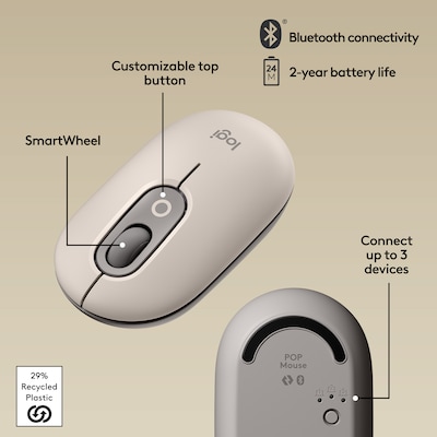 Logitech POP Wireless Ambidextrous Optical Mouse, Mist (910-006625)