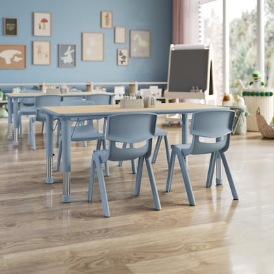 Flash Furniture Emmy Rectangular Activity Table Set, 47.25 x 23.5, Height Adjustable, Natural Woodgrain/Dusty Blue
