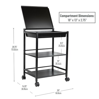 Mind Reader 3-Tier Metal Cart with Covered Compartment, Black (LGCART3T-BLK)