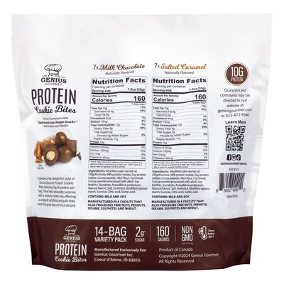 Genius Gourmet Protein Cookie Bites Gluten Free Assorted Brownie Bar Variety Pack, 1.2 oz., 14/Pack (220-02521)