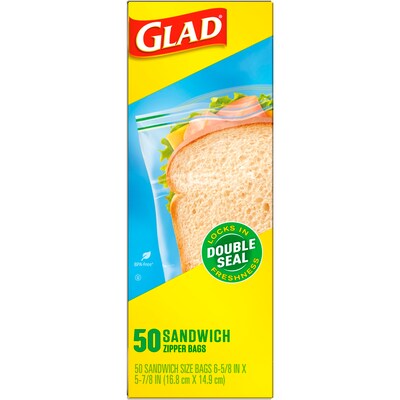 Glad Zipper Sandwich Bags, 50 Bags/Box (57263)