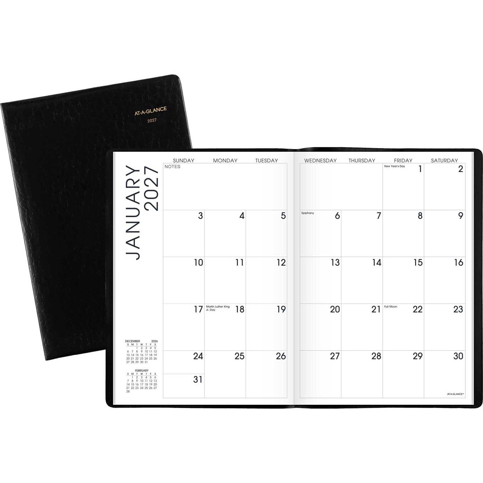 2027 AT-A-GLANCE 7 x 10 Monthly Planner, Faux Leather Cover, Black (70-432-05-27)