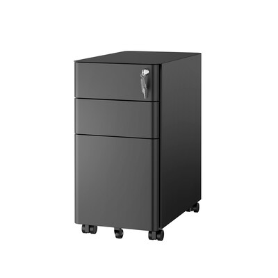 Mount-It! 3-Drawer Mobile File Cabinet, Letter/Legal Size, Lockable, 23.35H x 11.81W x 19.69D, Black (MI-944B)
