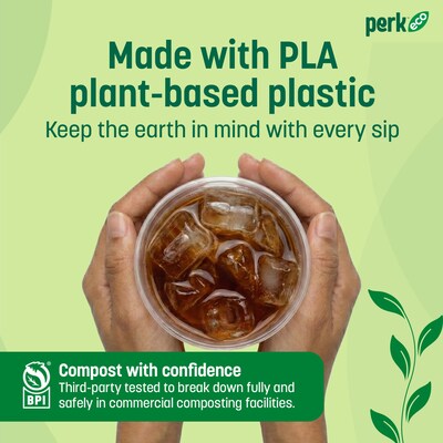 Perk™ Eco Compostable Plastic Cold Cup, 12 Oz., Clear/Green, 300/Carton (PK56195)