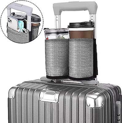 Set of 2 Luggage Travel Cup Holder Free-Hand Drink Caddy