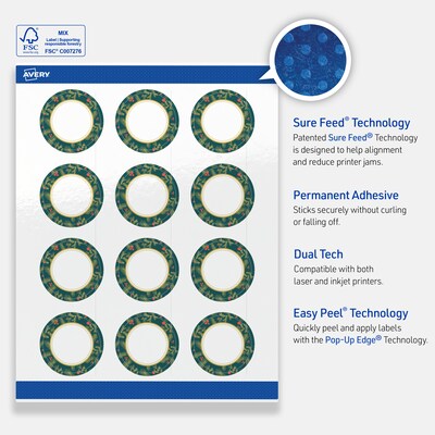 Avery Circle Multipurpose Labels, 2" Dia., White, 120/Pack (19479370495)
