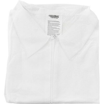 Global Industrial Disposable Polypropylene Coverall, Elastic Wrists/Ankles, WHT, 3XL, 25/Case (708186XXXL)