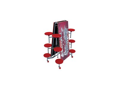 AmTab Rectangular Mobile Cafeteria Table w/ 12 Stools, 30" x 121", Assorted Colors (MST1012)