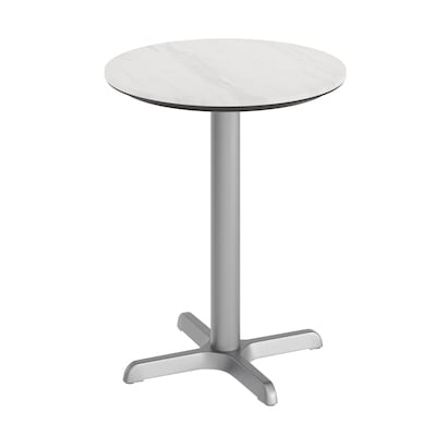 Flash Furniture Acadia 24 Round Wooden Dining Table with X-Base, White Faux Marble/Silver Base (STRD24WMAT2222S)