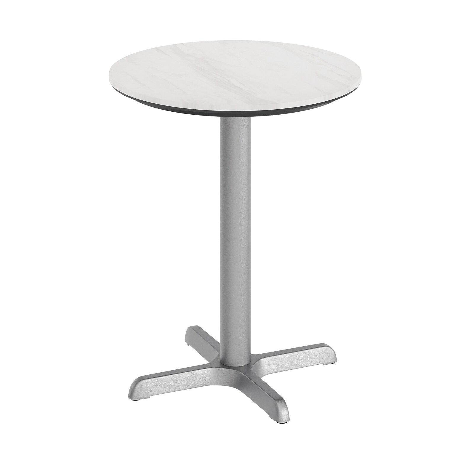 Flash Furniture Acadia 24 Round Wooden Dining Table with X-Base, White Faux Marble/Silver Base (STRD24WMAT2222S)