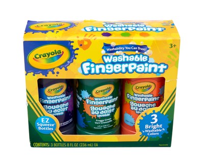 Crayola Washable Finger Paints, Assorted Colors, 8 oz., 3/Box (55-1311)