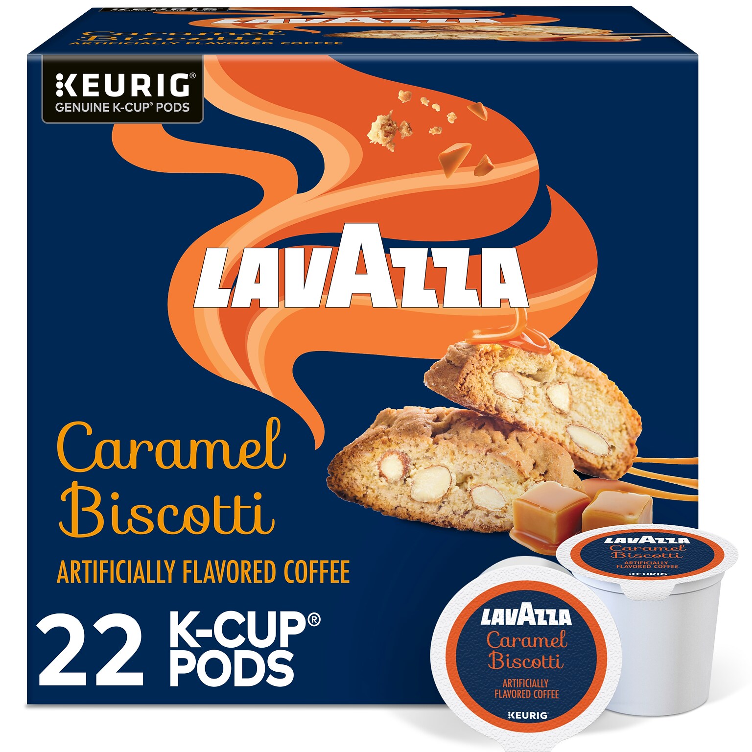 Lavazza Caramel Biscotti Coffee, Keurig® K-Cup® Pods, Light Roast, 22 Pods/Box (5000384732)
