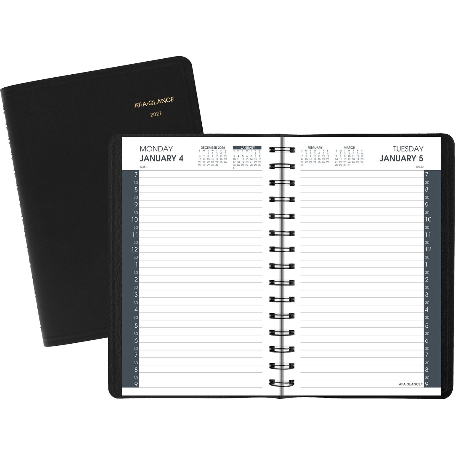 2027 AT-A-GLANCE My Day 5 x 8 Daily Appointment Book, Faux Leather Cover Black (70-207-05-27)