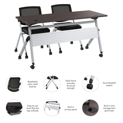 Bush Business Furniture Envision 60"W Foldable Training Room Table with 2 Chairs, Storm Gray (NVS003SG)