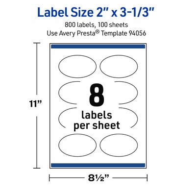 Avery Waterproof Oval Laser Multipurpose Labels, 2" x 3-1/3", White, 800/Box (19479399191)