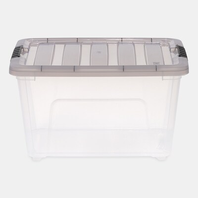 Iris 32 Quart Stack and Pull Latching Plastic Storage Bin, Clear (500207)