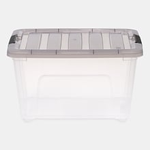 Iris 32 Quart Stack and Pull Latching Plastic Storage Bin, Clear (500207)