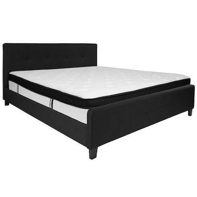 Flash Furniture Tribeca Tufted Upholstered Platform Bed in Black Fabric with Memory Foam Mattress, K