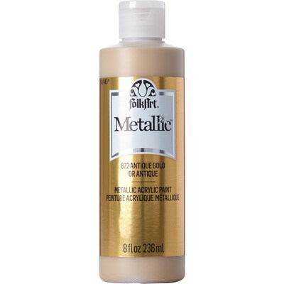 FolkArt Acrylic Paint Metallic, 8oz., Antique Gold Metallic, 3/Pack (FLK872-3)