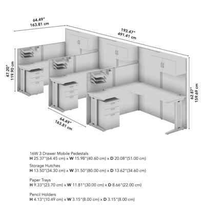 Bush Business Furniture Office in an Hour 3 Person L Cubicle Desk Set, Natural Elm (OIAH006NE)