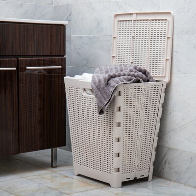 Mind Reader Foldable Plastic Laundry Hamper with Lid, Ivory (FOLHAMP61-IVO)
