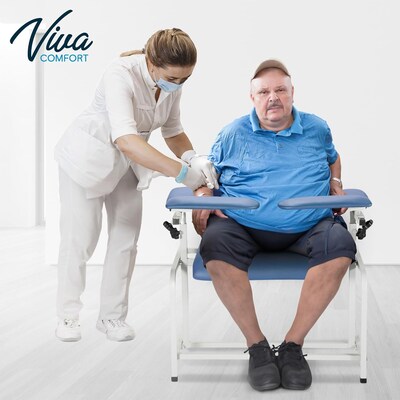 Viva Comfort Extra Wide Adjustable Bariatric Phlebotomy Blood Drawing Chair, 500 lbs. Capacity, Blue (ADI997-01-BLU-HD-MK)