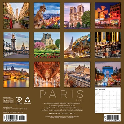 2027 Willow Creek Paris 12 x 12 Monthly Wall Calendar, Assorted Colors (61732)