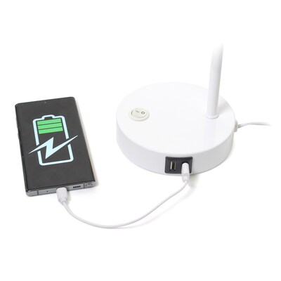 Simple Designs Sleek Essentials LED Desk Lamp, 15.2", with USB Ports, White (LD1072-WHT)