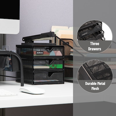 Mind Reader 3-Drawer Desktop Storage Organizer, Black (MINMESH3-BLK)
