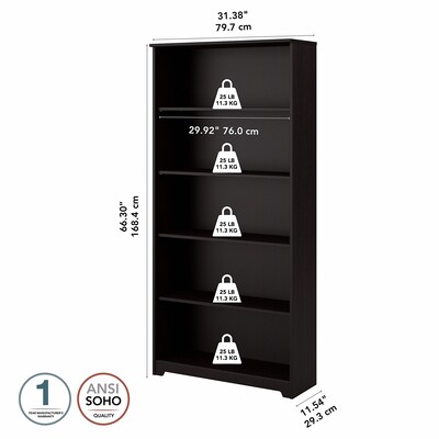 Bush Furniture Cabot 66"H 5-Shelf Bookcase with Adjustable Shelves, Espresso Oak Laminated Wood (WC31866)