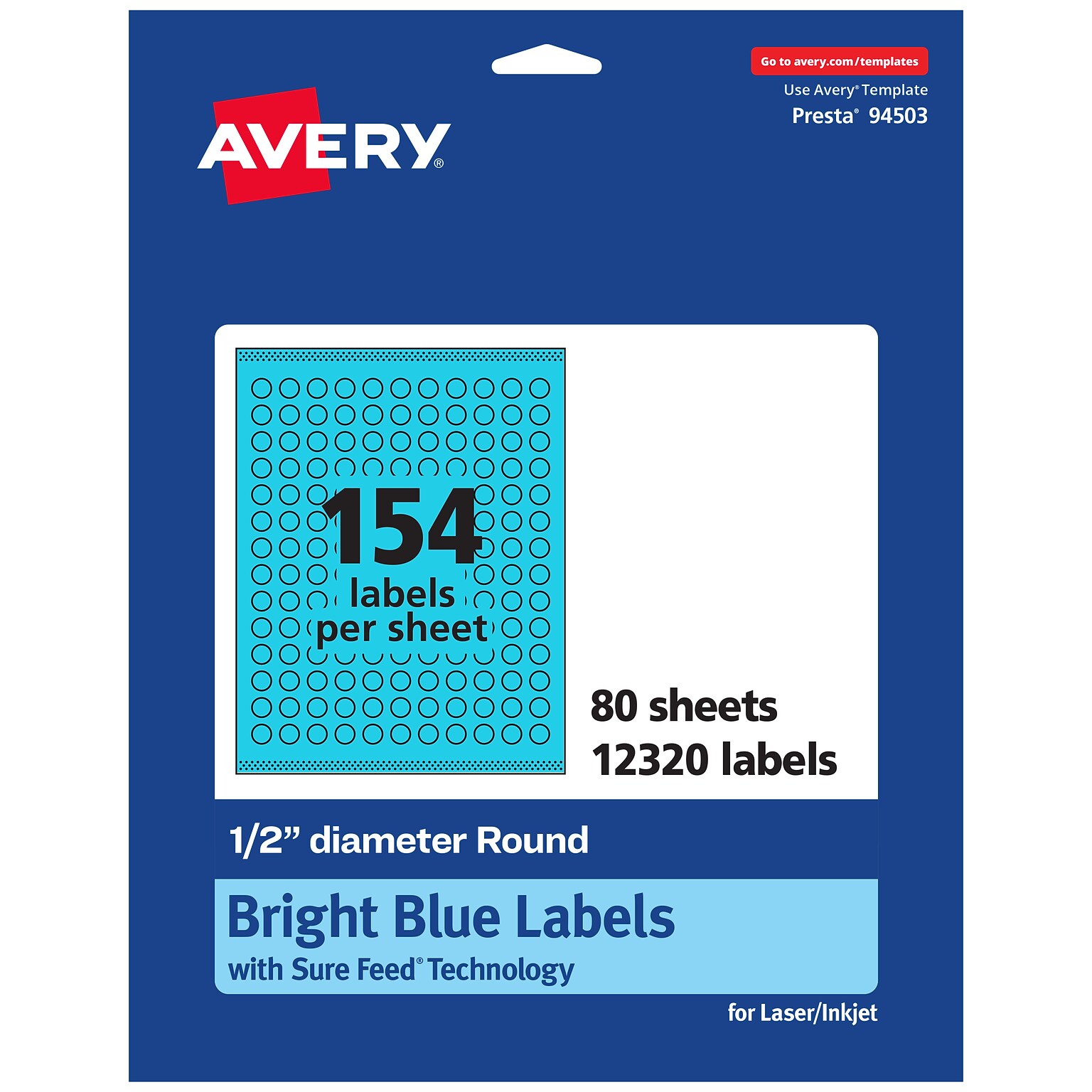 Avery Laser/Inkjet Multipurpose Circle Labels, 0.5 Dia., Bright Blue, 12320/Box (94503)