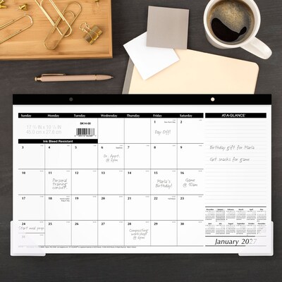 2027 AT-A-GLANCE 17.75" x 11" Monthly Desk Pad Calendar, White/Black (SK14-00-27)