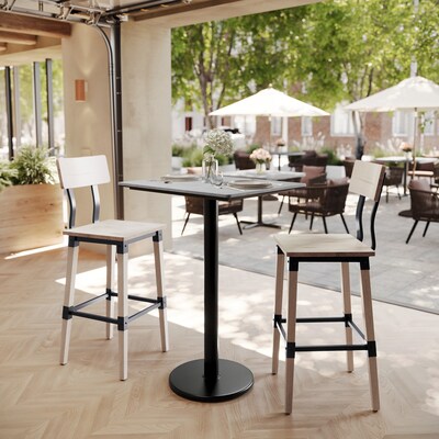 Flash Furniture Acadia Wooden Dining Table with Round Base, 23.75D x 29.75W, Gray Faux Concrete/Black Base (ST2430CGTR18B)